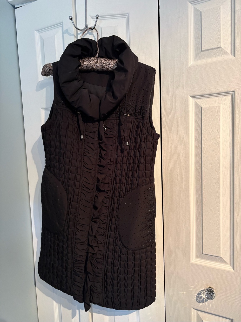 Sigrid Olsen Black Quilted Sleeveless Vest with Ruffle Front